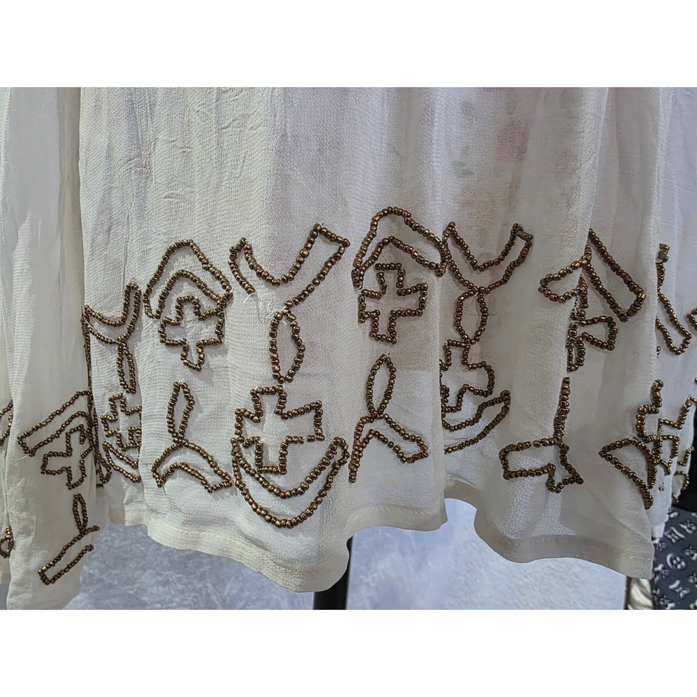 Boho Embroidered Beaded Bell Sleeve Tassel Peasant Blouse Romantic Cottagecore - Picture 4 of 9
